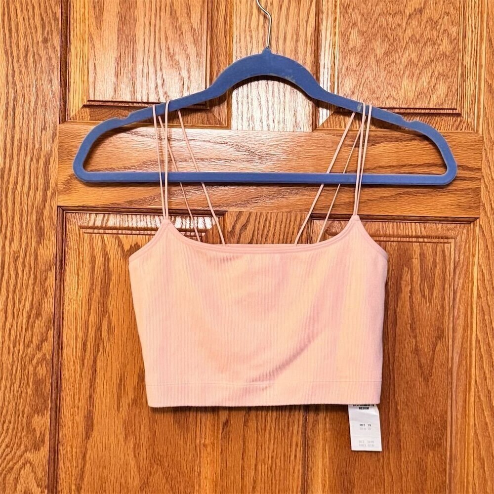 Gilly Hicks Women's Pink Lace Detail Crop Top Size M Spaghetti Straps NWT